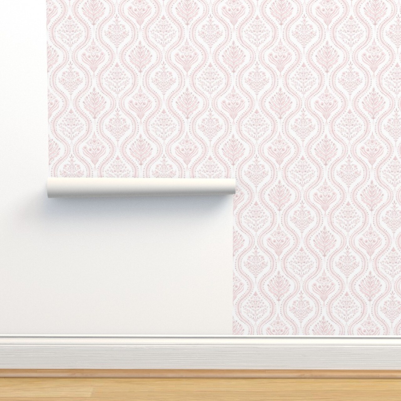 Paisley Damask Pale Pink Thistle Ogee Indian Block Print Grandmillennial White Romantic Cottagecore Custom Removable Wallpaper by Spoonflower Peel & Stick Wallpaper 2FT Wide